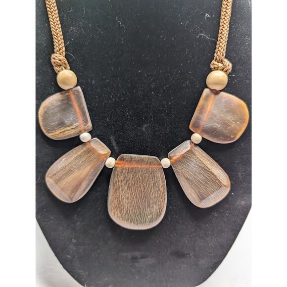 Vintage Mid Century Womens Bib Necklace Peach Tone Stones Rope Necklace - Picture 2 of 5